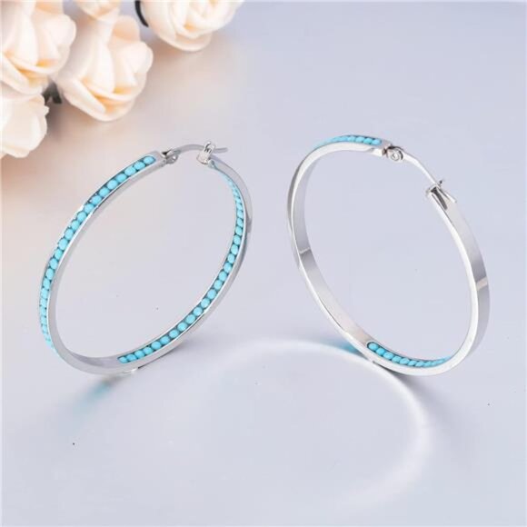 Mult-colors Crystal StainlessSteel Hoop Earring for Women Hypoallergenic Jewelry - Picture 4 of 7